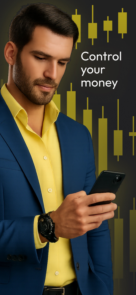 Ехnеss - RentPay - Professional man using the Exness RentPay app to control his finances