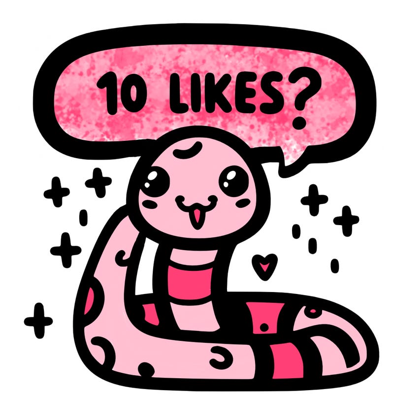 cute snake saying "10 likes?"