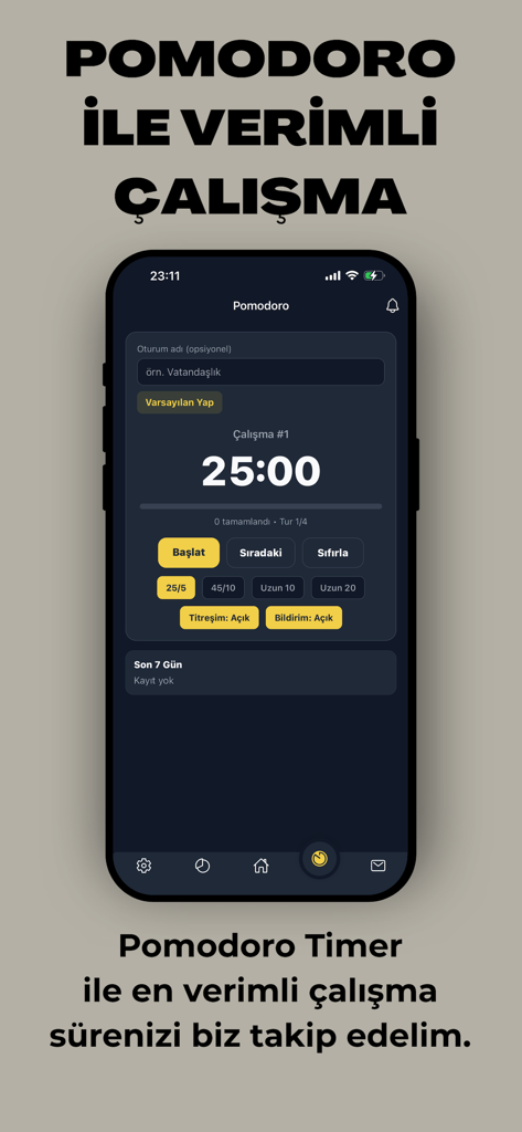 EKYS Kolay Müdür ve Müdür Yrd. - Pomodoro-Lernzeitschaltflächen-Oberfläche für die EKYS-Prüfungsvorbereitungs-App