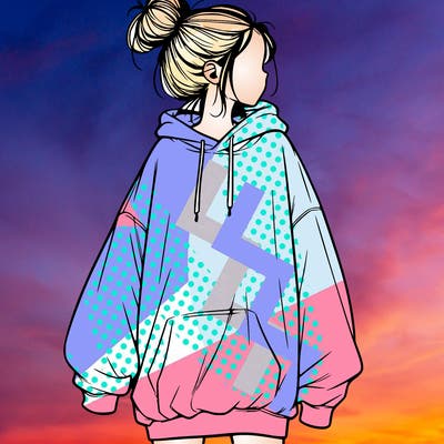 realistic girl with a oversized sweatshirt on and a bun