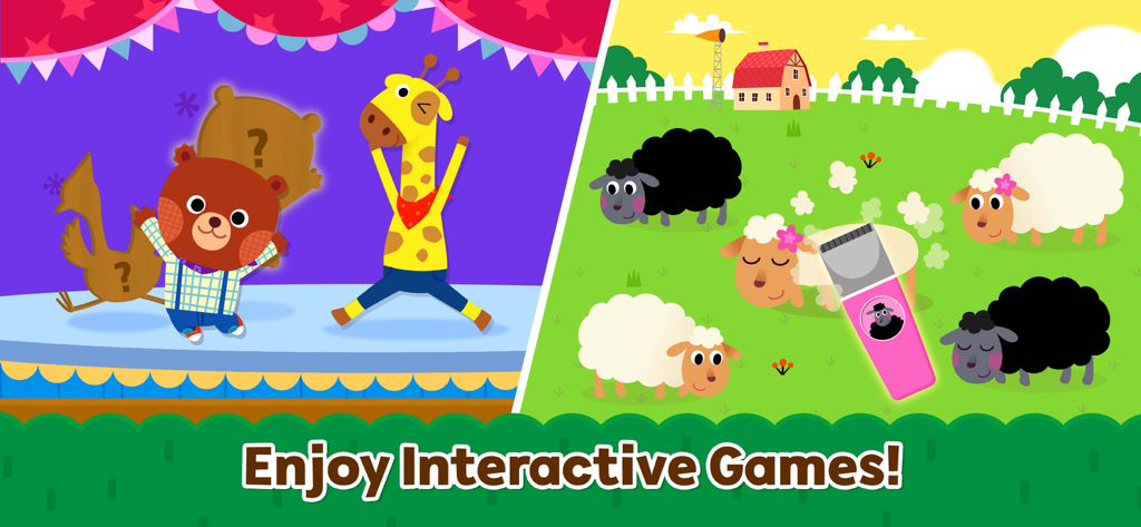 Pinkfong Mother Goose - Educational interactive games for toddlers featuring animals like a bear and sheep in the Pinkfong Mother Goose app