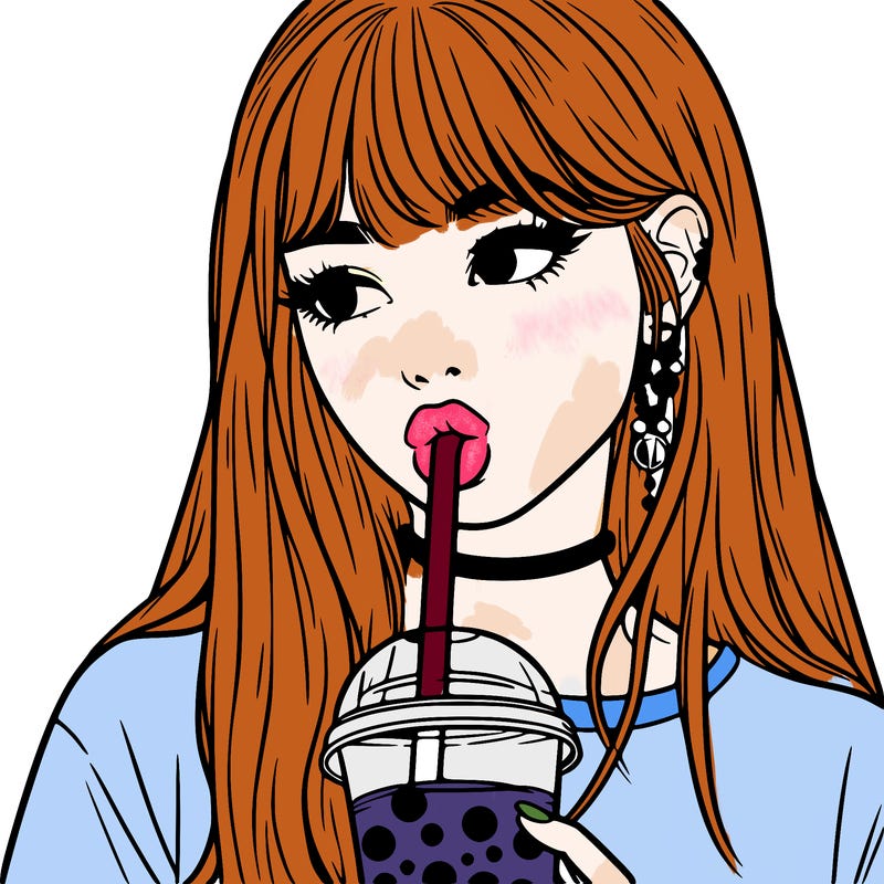 aesthetic realistic girl drinking boba