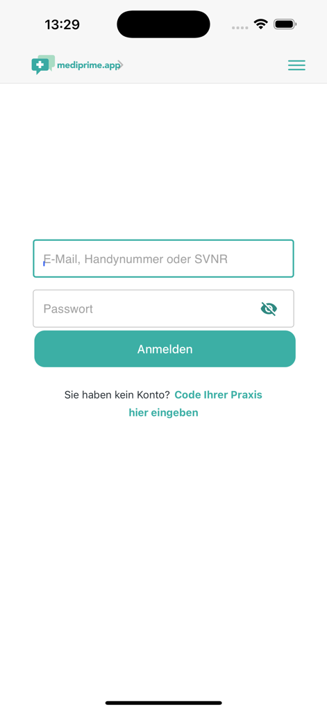 mediprime.app - Sichere Anmeldeschnittstelle für die mediprime App zur Verwaltung medizinischer Dokumente