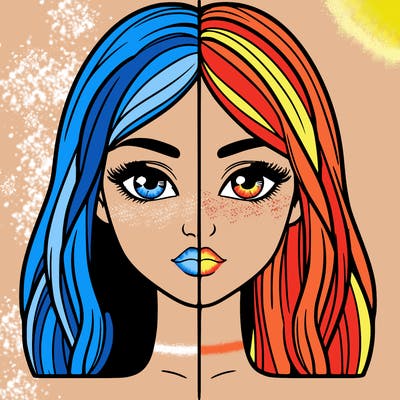 realistic girl half realistic girl half split