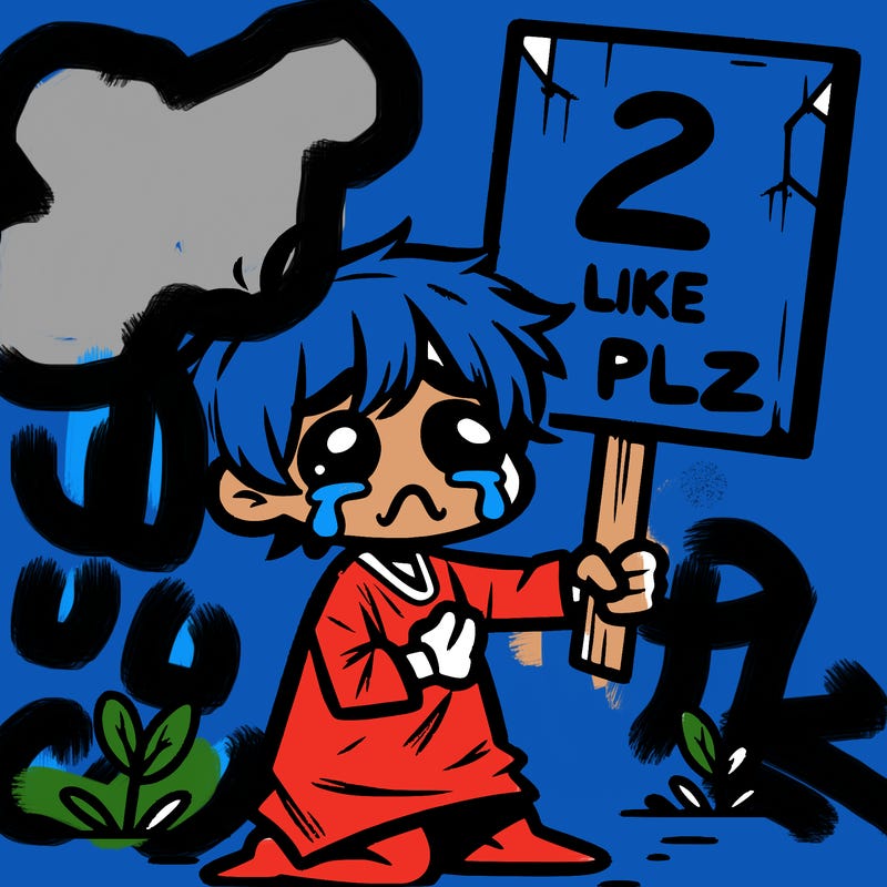 small poor toddler crying with sign that says 2 like plz