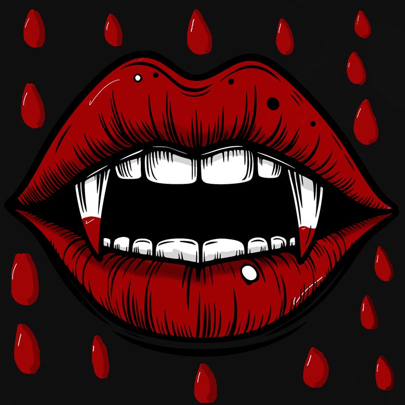 lips with vampire teeth