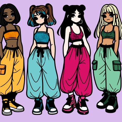 girls with crop top with baggy pants