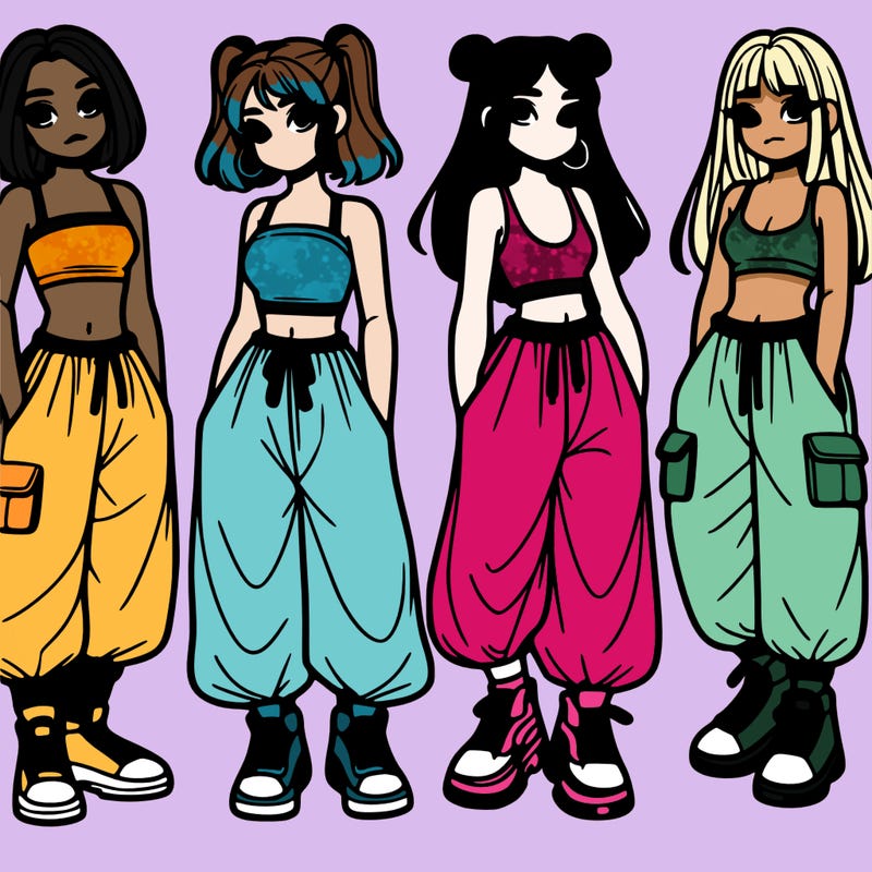 girls with crop top with baggy pants