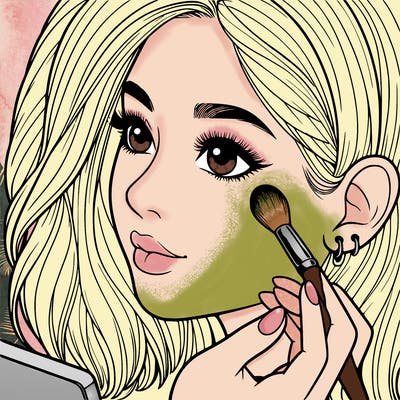 a realistic girl doing her makeup