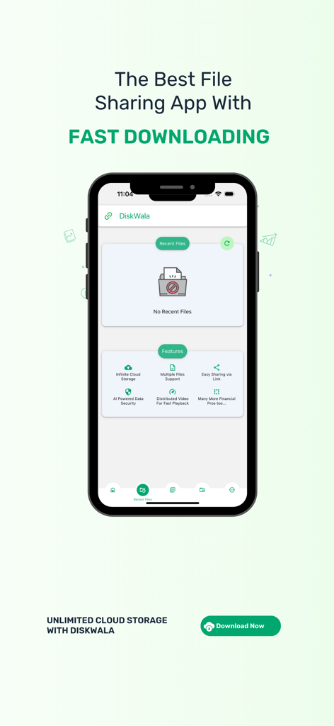 Diskwala - Diskwala mobile app interface featuring unlimited cloud storage and easy file sharing