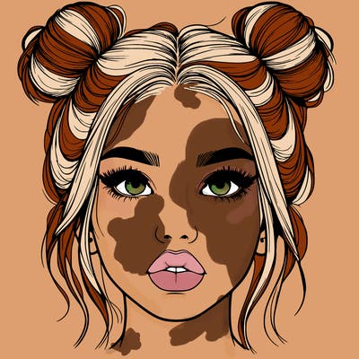 realistic girl with two buns on her hair and lips