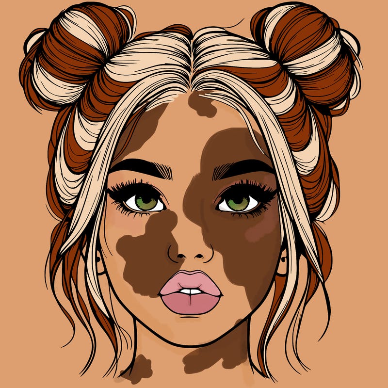 realistic girl with two buns on her hair and lips