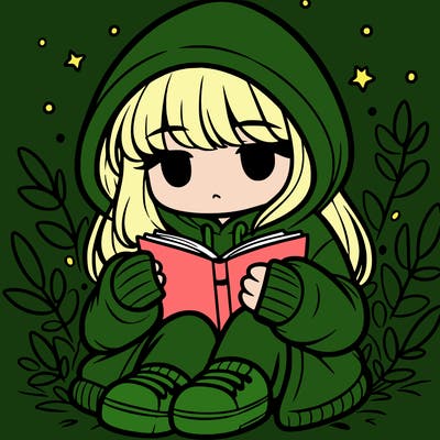 girl in oversized hoodie reading a book