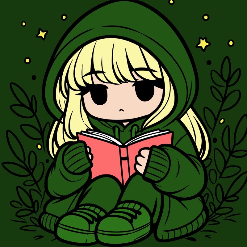 girl in oversized hoodie reading a book