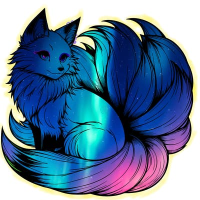 realistic detailed 9 tailed anime fox