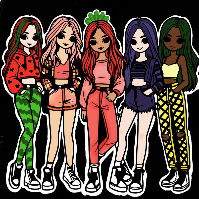 5 girls friends standing