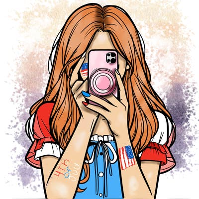 a realistic girl holding her phone taking pictures