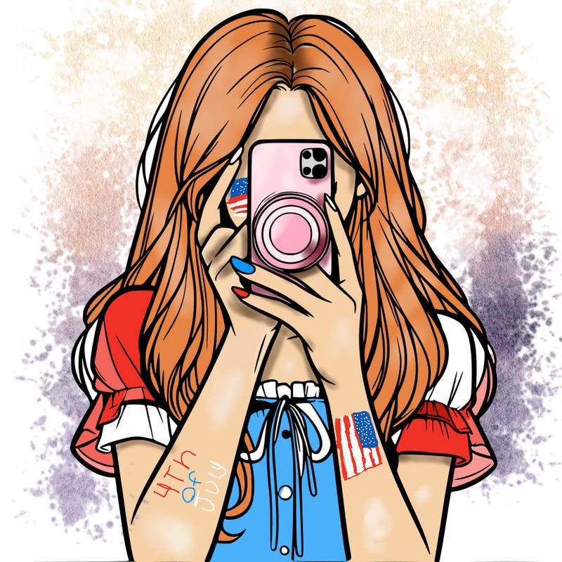 a realistic girl holding her phone taking pictures