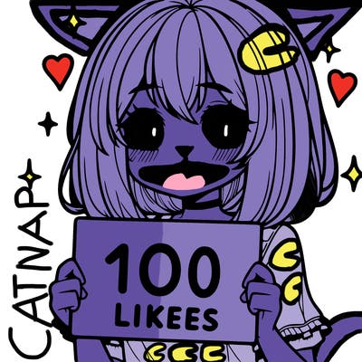 anima girl holding a 100 likes sign in her hand