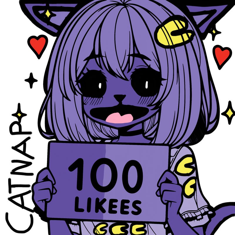 anima girl holding a 100 likes sign in her hand