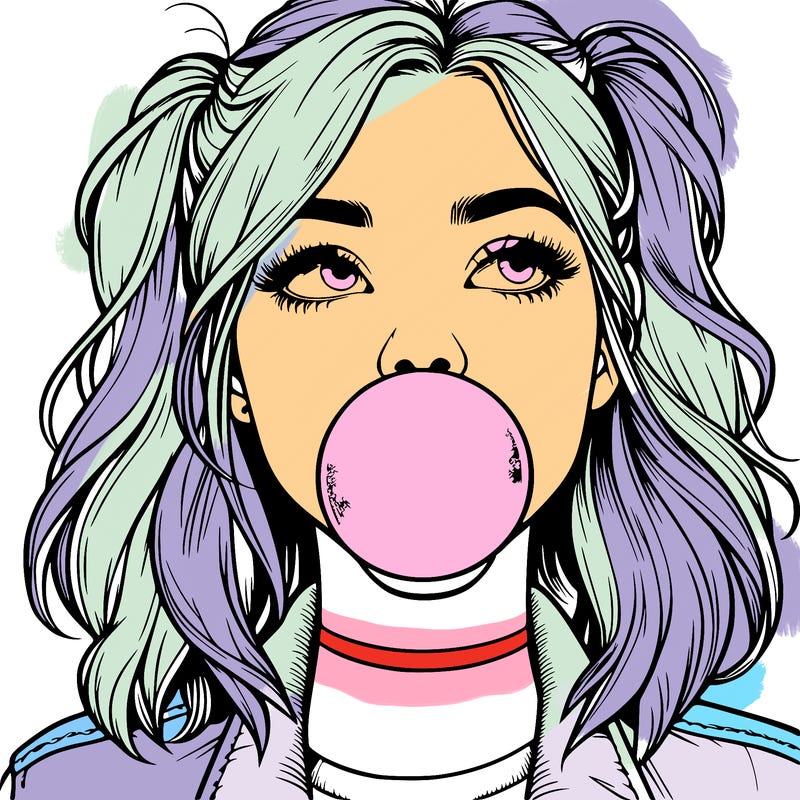 realististic girl blowing bubble -gum