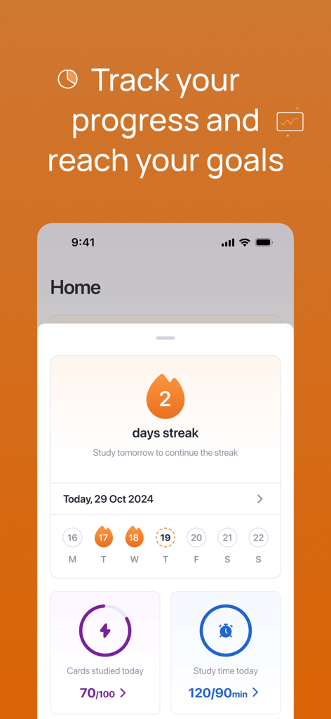 Studyflash: AI Flashcards - Studyflash app dashboard showing study streak and daily progress tracking for cards and study time