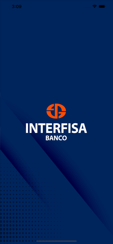 Interfisa Banco mobile app splash screen with company logo on blue background