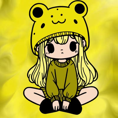 a girl wearing a frog hat and some frog socks