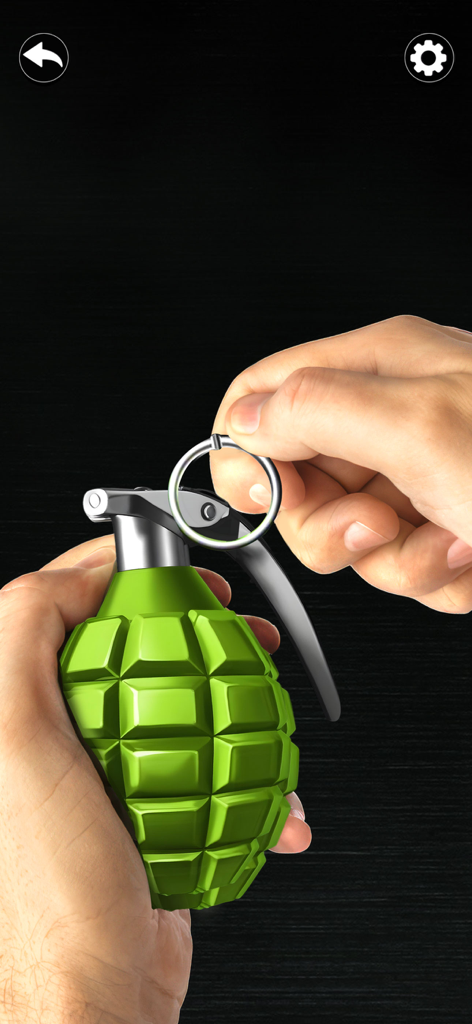 Time Bomb Sounds Screen Prank - Uma pessoa puxando o pino de segurança de uma granada verde em um jogo de pegadinha