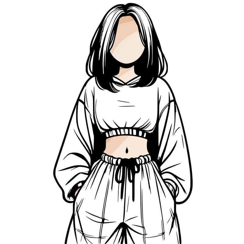 realistic girl faceless with baggy pants and a crop top