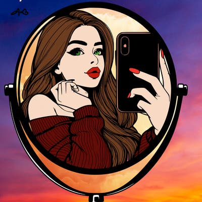 realistic girl taking mirror selfie beautiful