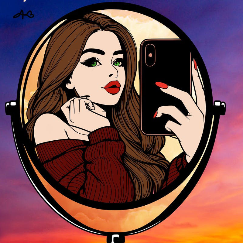 realistic girl taking mirror selfie beautiful