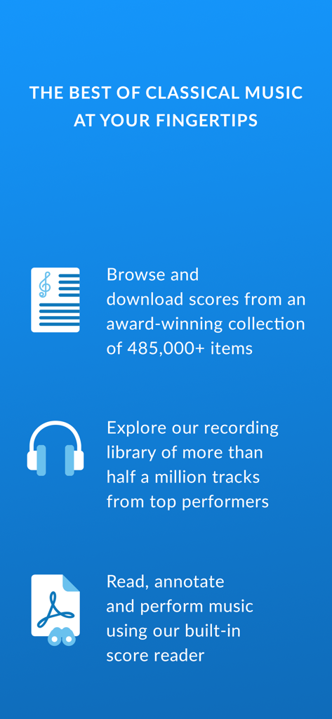 IMSLP - IMSLP app features including sheet music downloads recording library and score reader
