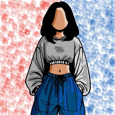 realistic girl faceless with baggy pants and a crop top