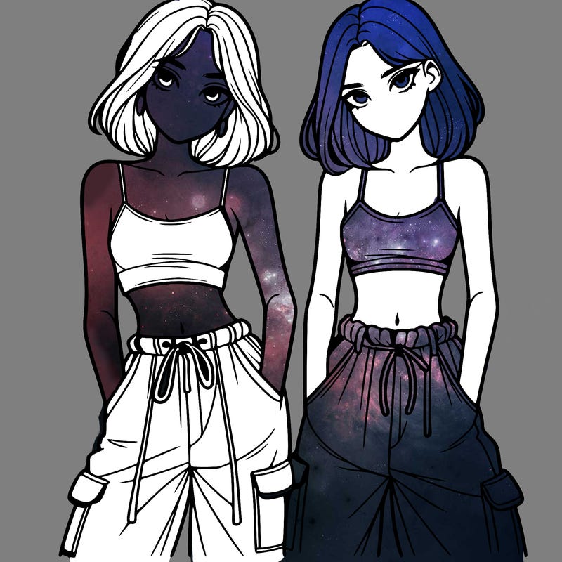 two girls with crop top with baggy pants