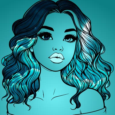 realistic girl with wavy hair and lips