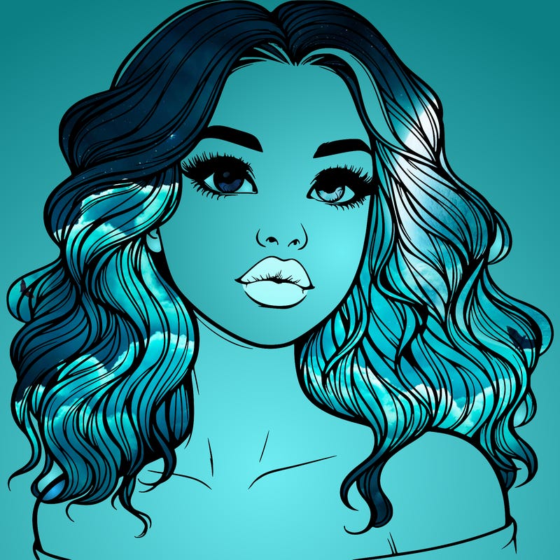 realistic girl with wavy hair and lips
