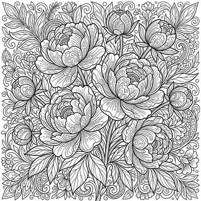 Dive into the serene world of our intricate peony adult coloring page, designed to inspire calm and artistic expression. This highly detailed floral design offers hours of mindful relaxation and creative joy for experienced colorists.