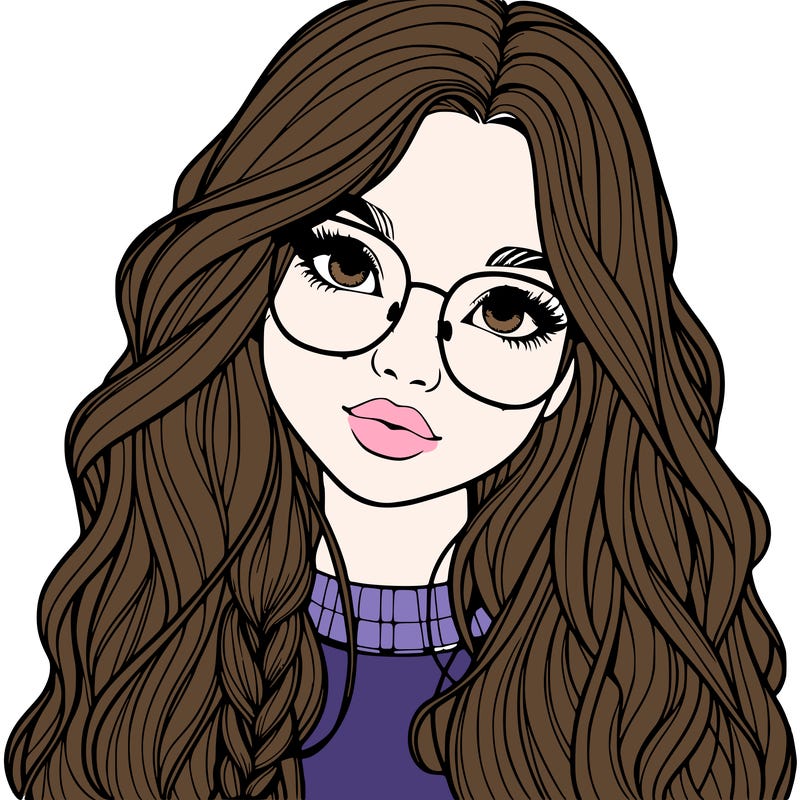 girl with long hair and freckles and glasses realistic