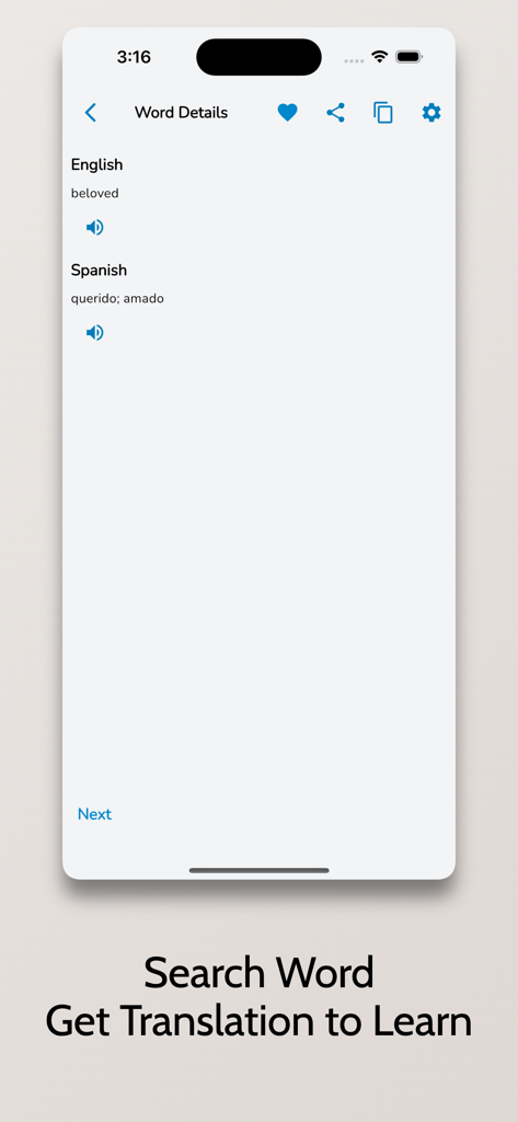 Spanish English Dictionary Box - Captura de pantalla de la aplicación Diccionario Español Inglés Box mostrando la traducción de palabras y los detalles de pronunciación para la palabra 'beloved'