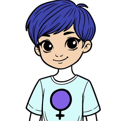 girl with pixie cut and feminist shirt