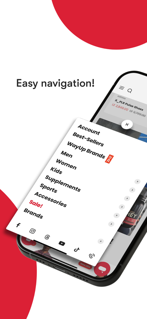 WayUp Sports - WayUp Sports app navigation menu showing various shopping categories for sports gear and apparel