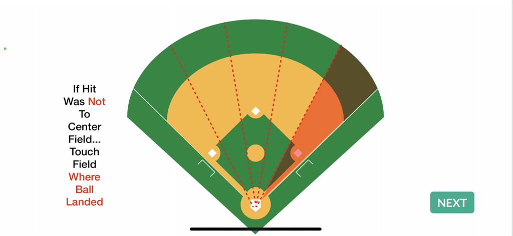 Baseball field diagram for selecting the location where a hit landed