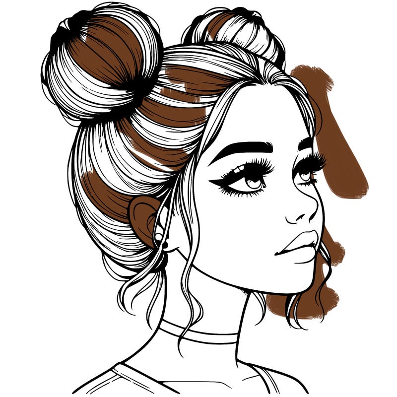 realistic girl with buns on the top of her head