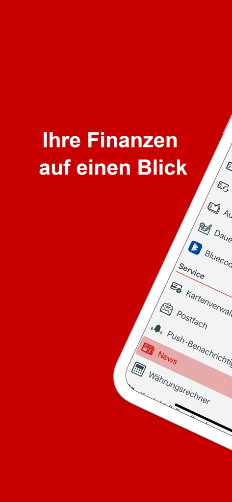 Oberbank - Oberbank mobile app interface showing banking menu options including card management and mailbox
