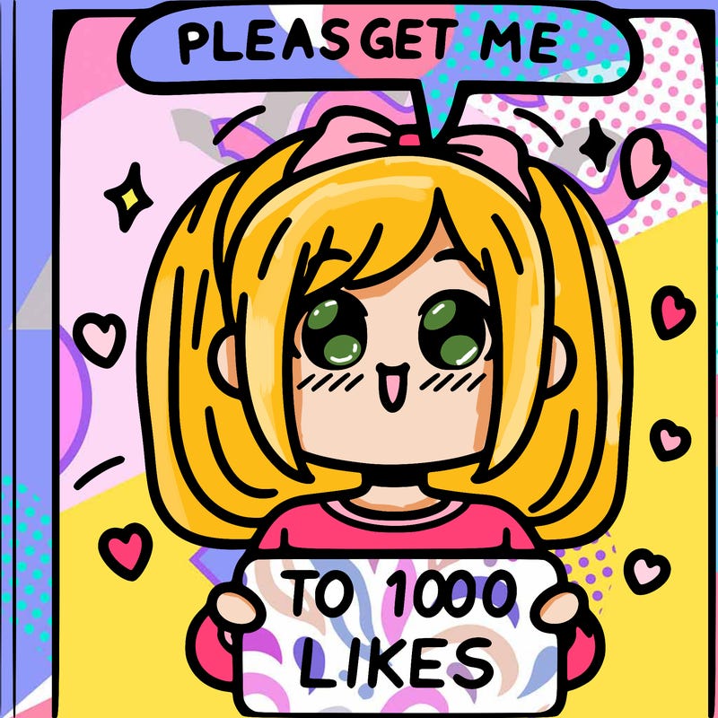 a girl saying please get me to 100 likes