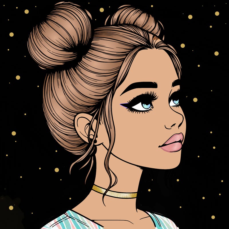 realistic girl with buns on the top of her head