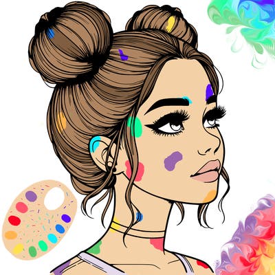 realistic girl with buns on the top of her head