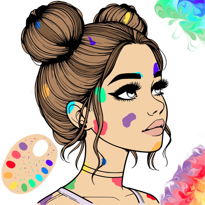 realistic girl with buns on the top of her head