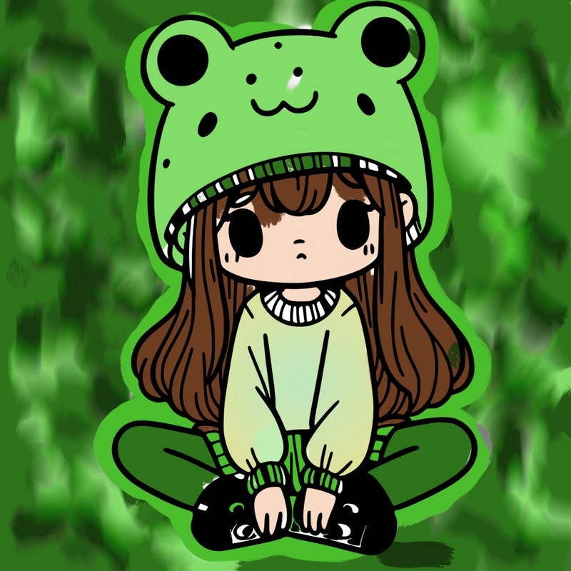 a girl wearing a frog hat and some frog socks